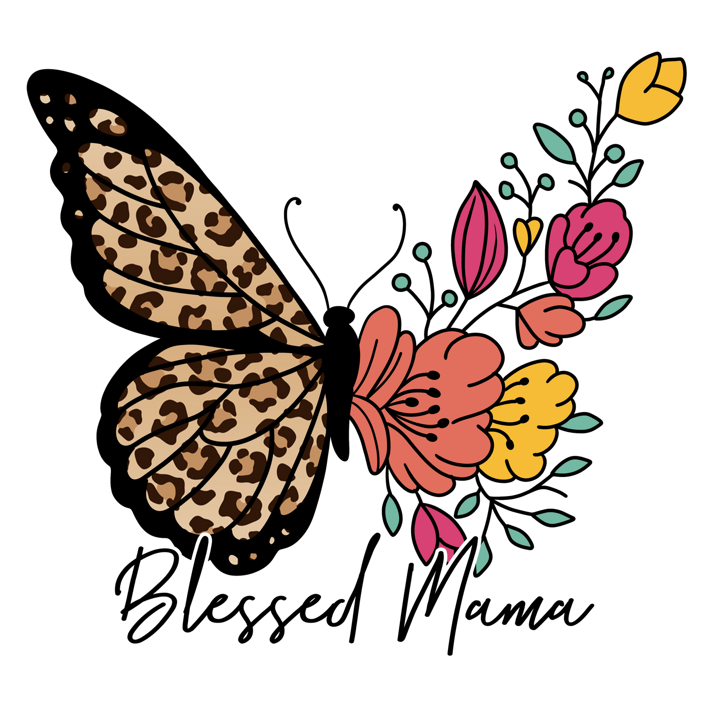 Blessed Mama Butterfly Flower DTF Print