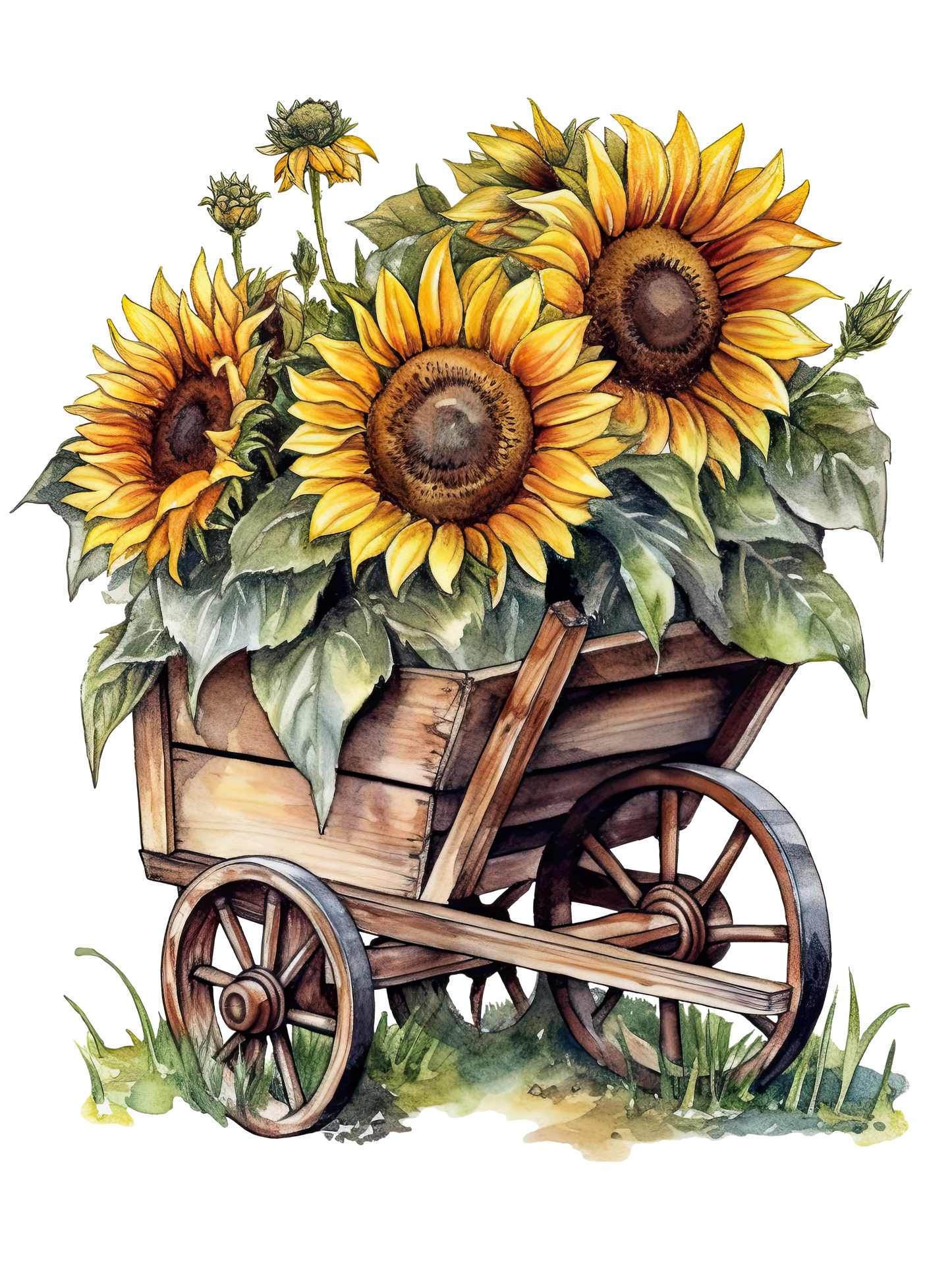 Sunflowers Wheel Barrow DTF Print
