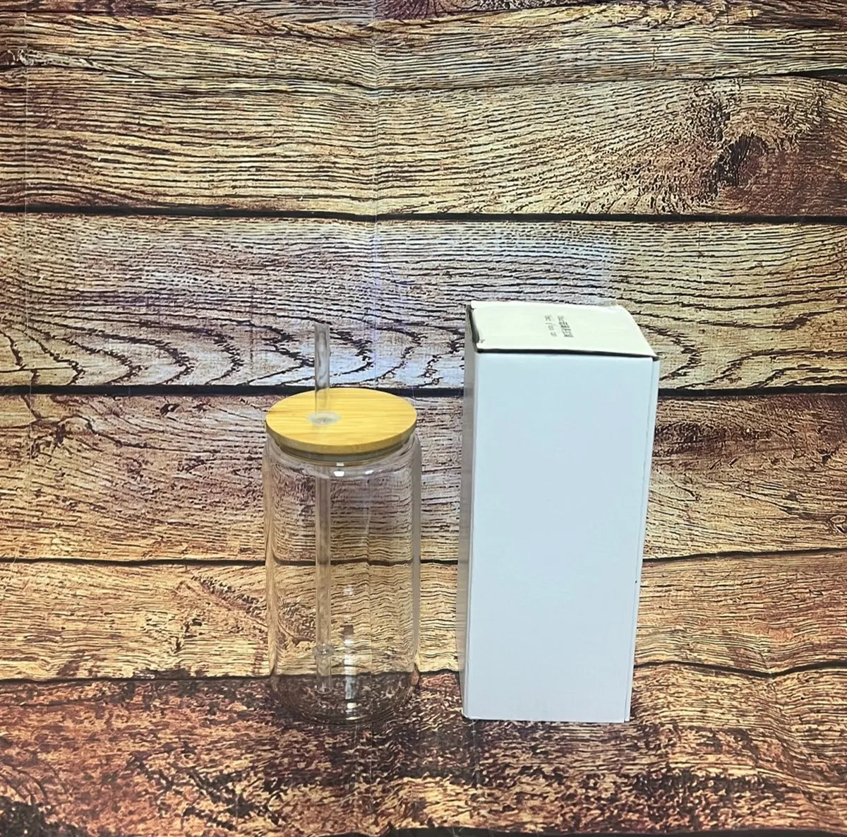 16oz Clear sublimation Glass libbey w/ Bamboo Lid