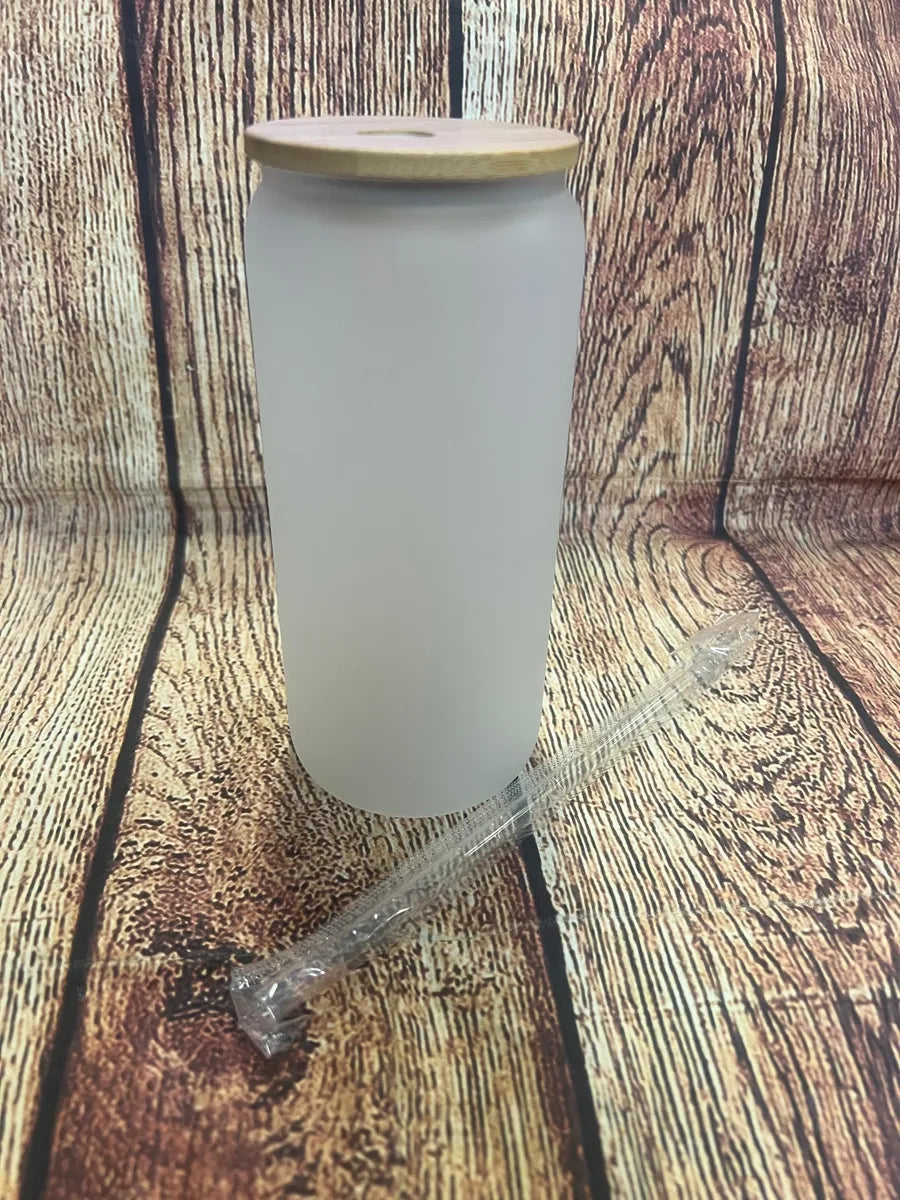 20oz Frosted Glass Can with Bamboo Lid