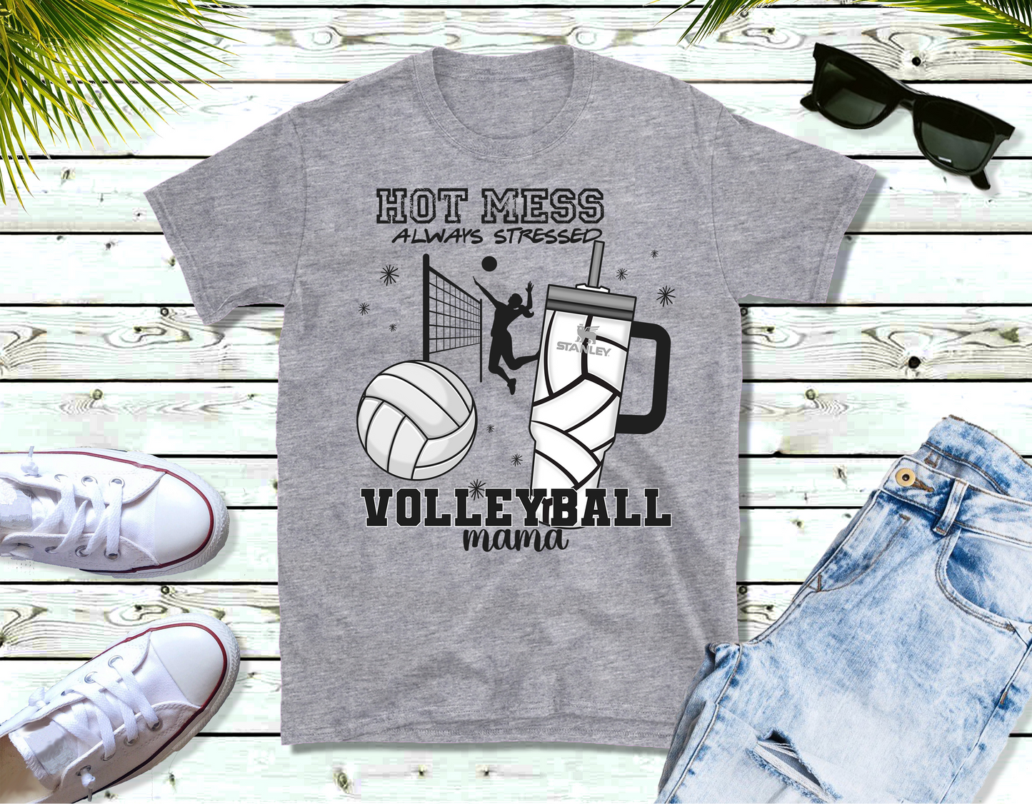 Hot Mess Volleyball Mama Tee or Sweatshirt