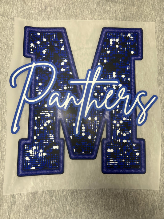 Faux Sequin and Embroidery M Panthers DTF Transfer
