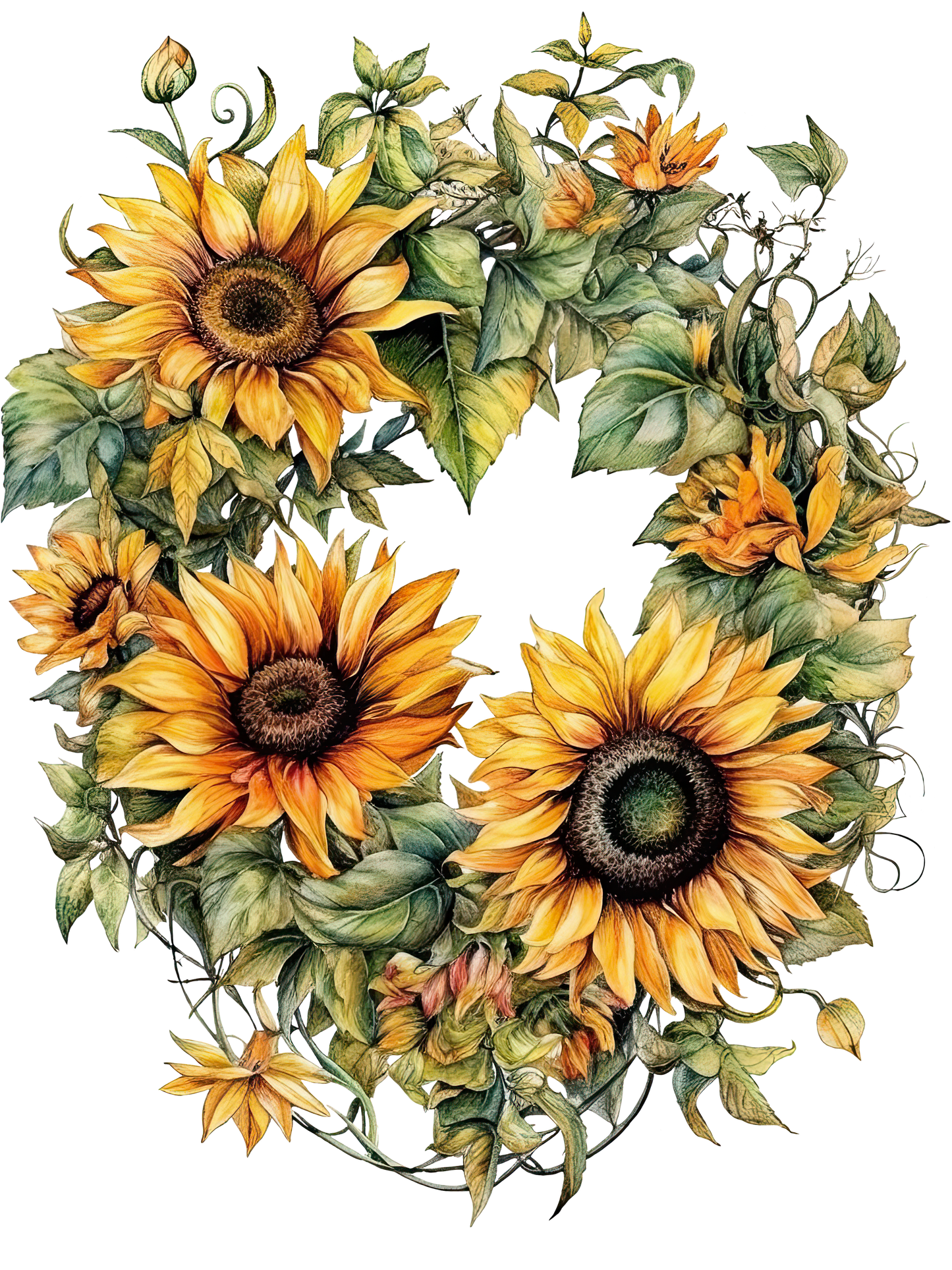 Sunflowers Wreath DTF Print