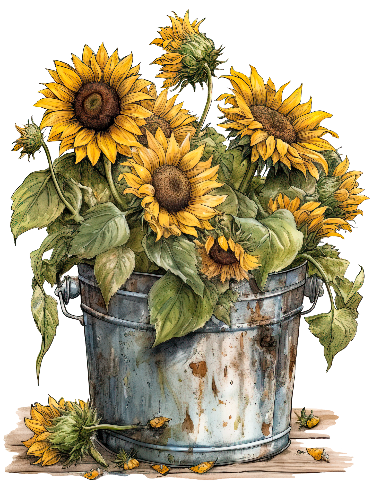 Sunflowers Bucket DTF Print