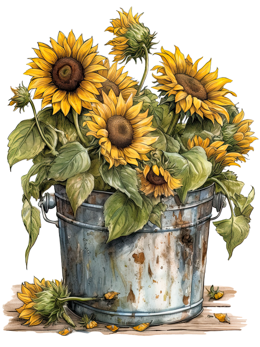 Sunflowers Bucket DTF Print