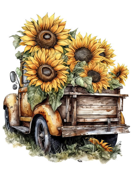 Sunflowers Truck DTF Print