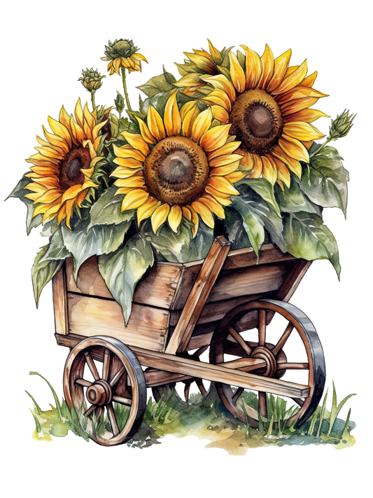 Sunflowers Wheel Barrow DTF Print