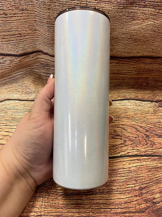 Glitter White 20 oz. Skinny Sublimation Tumbler w/ Straw